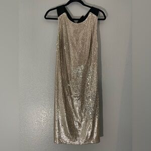 Belle Badgley Mischka- Size 14- Gold Sequin cocktail dress-with back bow